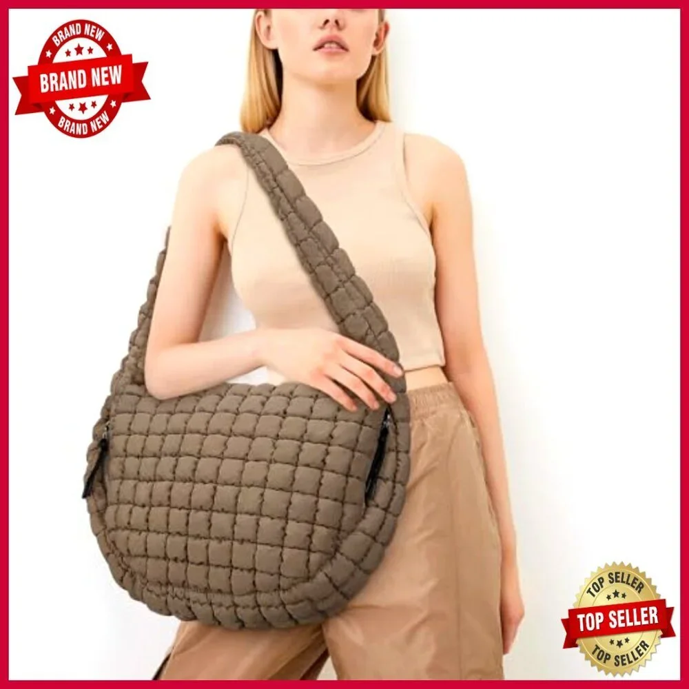 Large Quilted Puffer Tote Bag Lightweight Nylon Hobo Shoulder Bag